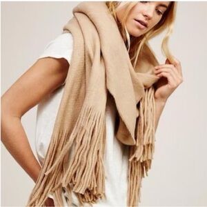 Free People Cozy Tan Fringe Extra Long Wide Wrap Scarf